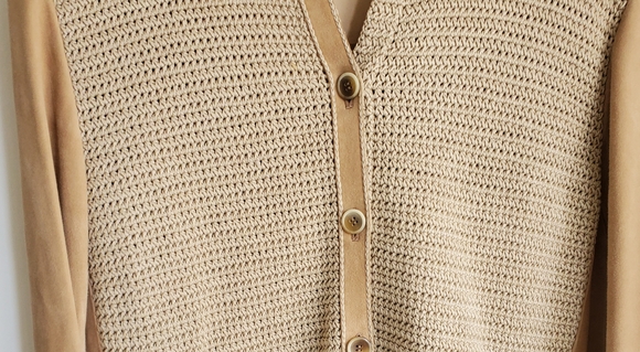 Carlisle Jacket:  Sophisticated Look in Suede with Crocheted Panels - Picture 2 of 11